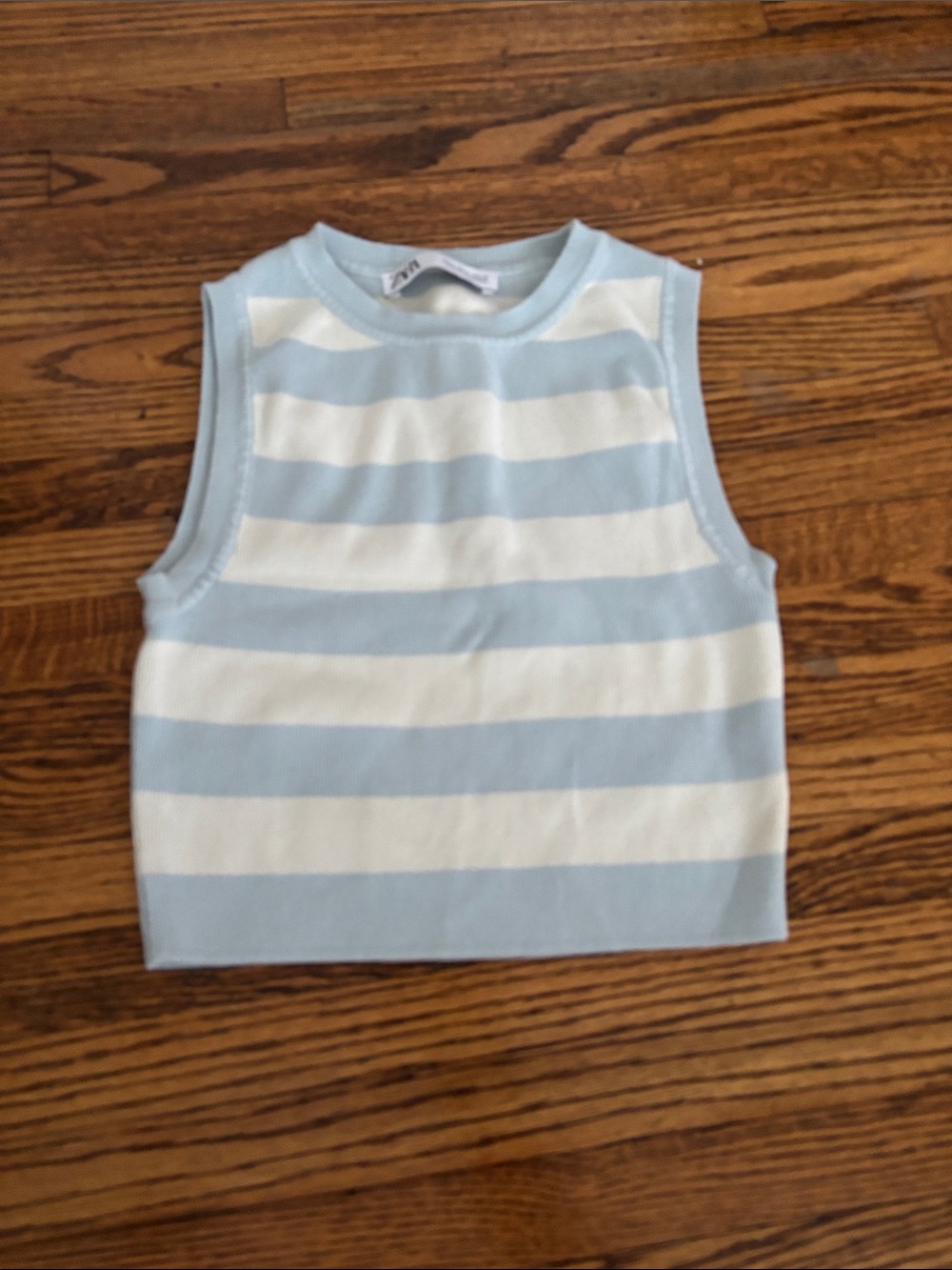 Striped Sleeveless Knit Top - Light Blue & White